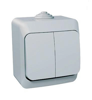 Выключатель двухклавишный ЭТЮД SE накладной полугерметичный серый в Хабаровске