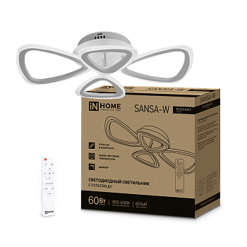 Светильник светодиодный ELEGANT SANSA-W 60Вт 230В 3000-6500K 4700Лм 600х400х75мм c пультом ДУ белый IN HOME в Хабаровске