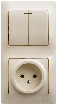 Выключатель двухклавишный с розеткой Glossa SE с подсветкой бежевый в Хабаровске