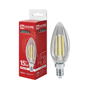 Лампа светодиодная LED-СВЕЧА-deco 15Вт 230В Е14 4000К 1455Лм прозрачная IN HOME в Хабаровске