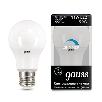 Лампа светодиодная LED-A60-dim 11Вт E27 4100К 990Лм диммируемая Black GAUSS в Хабаровске