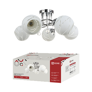 Светильник потолочный под лампу AURA PERLA-WH-5E27 5хЕ27 матовый плафон хромированный корпус IN HOME в Хабаровске