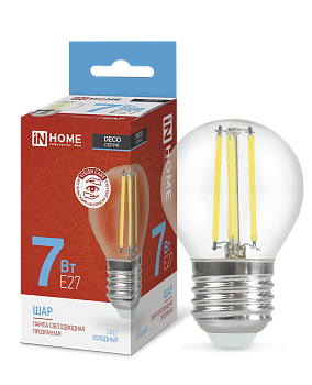 Лампа светодиодная LED-ШАР-deco 7Вт 230В Е27 6500К 810Лм прозрачная IN HOME в Хабаровске