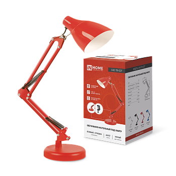 Светильник настольный под лампу на основании + струбцина СНО 17К 60Вт E27 230В КРАСНЫЙ IN HOME в Хабаровске