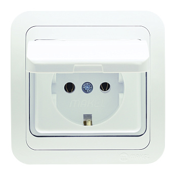 Розетка одинарная МИМОЗА MAKEL с крышкой с заземлением керамика белая в Хабаровске
