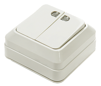 Выключатель двухклавишный с подсветкой BOLLETO белый накладной 7123 IN HOME в Хабаровске