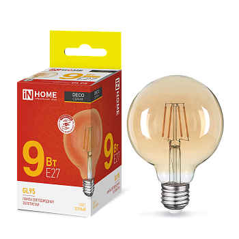 Лампа светодиодная LED-GL-95-deco gold 9Вт 230В Е27 3000К 1040Лм золотистая IN HOME в Хабаровске