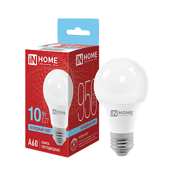Лампа светодиодная LED-A60-VC 10Вт 230В Е27 6500К 950Лм IN HOME в Хабаровске
