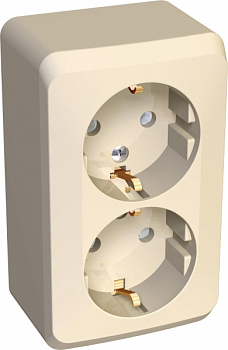 Розетка двойная ЭТЮД SE накладная со шторками с заземлением крем в Хабаровске