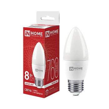Лампа светодиодная LED-СВЕЧА-VC 8Вт 230В Е27 4000К 760Лм IN HOME в Хабаровске