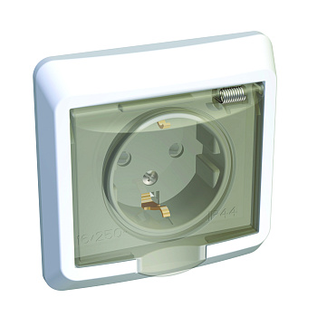 Розетка одинарная ЭТЮД SE со шторками с крышкой с заземлением IP44 белая в Хабаровске