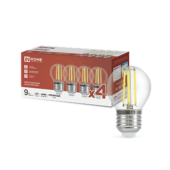 Лампа светодиодная LED-ШАР-deco 4PACK 9Вт 230В Е27 4000К 1040Лм (4шт./упак) прозрачная IN HOME в Хабаровске