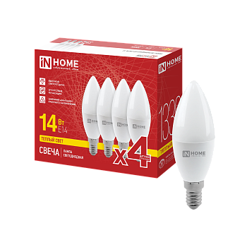 Лампа светодиодная LED-СВЕЧА-VC 4PACK 14Вт 230В Е14 3000К 1330Лм (4шт./упак) IN HOME в Хабаровске