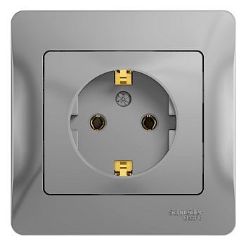 Розетка одинарная Glossa SE с заземлением алюминий в сборе в Хабаровске