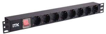 ITK PDU 8 розеток нем. стандарт с LED выключателем 1U без шнура вх. C14 алюминий профиль в Хабаровске
