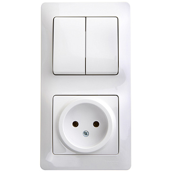 Выключатель двухклавишный с розеткой Glossa SE белый в Хабаровске