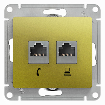 Розетка двойная телефонная компьютерная RJ11+RJ45 Glossa SE фисташковая в Хабаровске