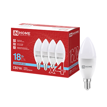 Лампа светодиодная LED-СВЕЧА-VC 4PACK 18Вт 230В Е14 6500К 1620Лм (4шт./упак) IN HOME в Хабаровске