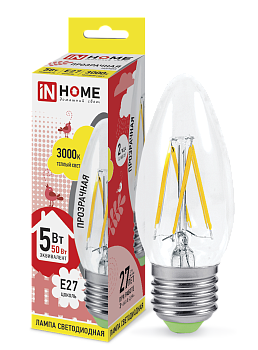 Лампа светодиодная LED-СВЕЧА-deco 5Вт 230В Е27 3000К 450Лм прозрачная IN HOME в Хабаровске