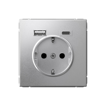 ARTGALLERY РОЗЕТКА 16А с 2 USB A+C, 5В/2,4А/3,0А, 2х5В/1,5А, механизм, АЛЮМИНИЙ в Хабаровске