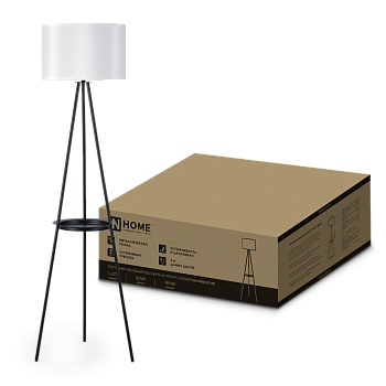 Светильник напольный под лампу ТНО 04ПВ-Е27-WB 230В полка, белый абажур, черная тренога IN HOME в Хабаровске