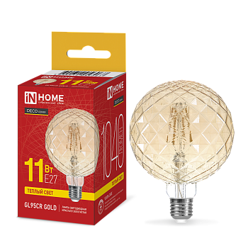 Лампа светодиодная LED-GL95СR-deco gold 11Вт 230В E27 3000K 1040Лм 95мм кристалл золотистая IN HOME в Хабаровске