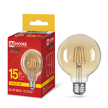 Лампа светодиодная LED-GL125-deco gold 15Вт 230В E27 3000K 1390Лм 125мм золотистая IN HOME в Хабаровске