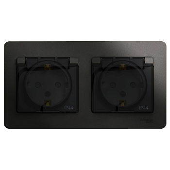 Розетка двойная Glossa SE IP44 с заземлением со шторками антрацит в сборе в Хабаровске