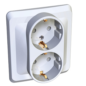 Розетка двойная ЭТЮД SE со шторками с заземлением белая в Хабаровске