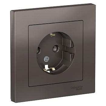 Розетка одинарная AtlasDesign SE с заземлением со шторками мокко в сборе в Хабаровске