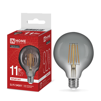 Лампа светодиодная LED-GL95-deco smoky 11Вт 230В E27 4000K 920Лм 95мм дымчатая IN HOME в Хабаровске