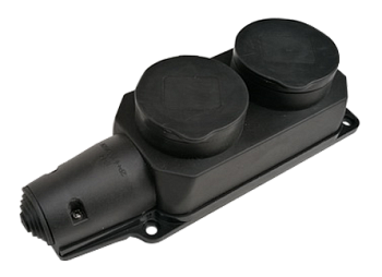 Розетка двойная с заземлением каучук с заглушками 16А IP44 черная 9322 IN HOME в Хабаровске