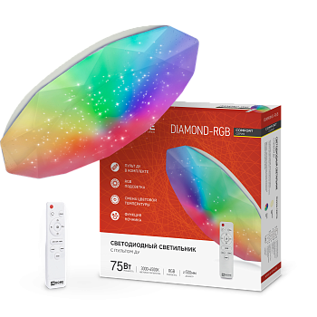 Светильник светодиодный COMFORT DIAMOND-RGB 75Вт 230В 3000-6500K 6000Лм 500x105мм с пультом ДУ IN HOME в Хабаровске