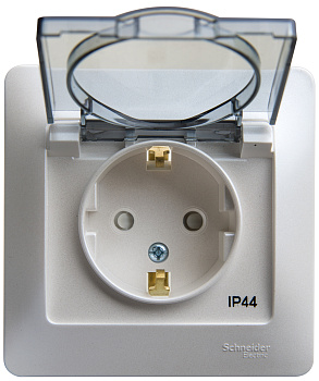 Розетка одинарная Glossa SE IP44 с заземлением со шторками с крышкой перламутр в сборе в Хабаровске
