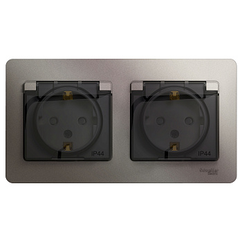 Розетка двойная Glossa SE IP44 с заземлением со шторками платина в сборе в Хабаровске