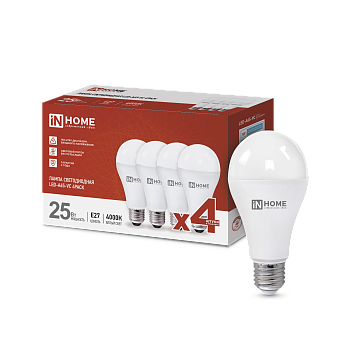 Лампа светодиодная LED-A65-VC 4PACK 25Вт 230В Е27 4000К 2380Лм (4шт./упак) IN HOME в Хабаровске