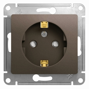 Розетка одинарная Glossa SE с заземлением со шторками шоколад в Хабаровске