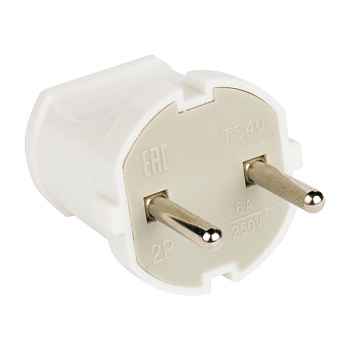 Вилка прямая без заземления белая 6А 250В EKF PROxima в Хабаровске