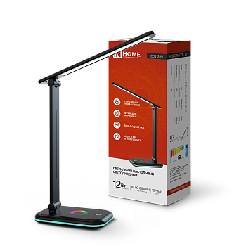 Светильник настольный светодиодный PLUS ССО-20Ч 12Вт 3000-6500К 640Лм RGB-подсветка, сенсор, с адаптером ЧЕРНЫЙ IN HOME в Хабаровске