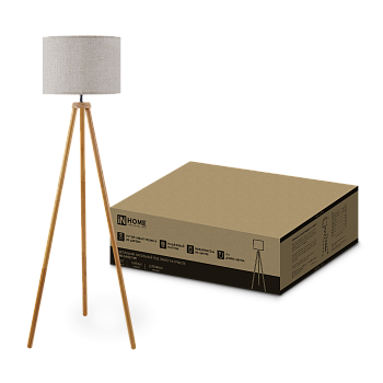 Светильник напольный под лампу ТНО 24-Е27-NT 230В бежевый абажур, деревянная тренога IN HOME в Хабаровске