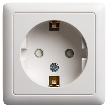 Розетка одинарная ХИТ SE накладная с заземлением с изоляционной пластиной со шторками белая в Хабаровске