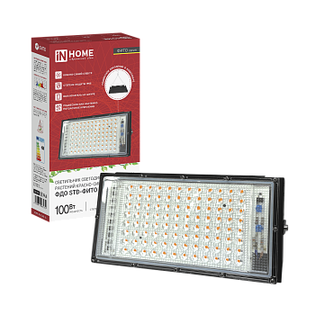 Прожектор светодиодный ФДО STD-ФИТО красно-синий спектр 100Вт IP65 черный IN HOME в Хабаровске