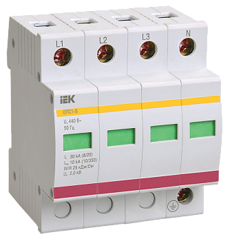 Ограничитель импульсного перенапряжения ОПС1-D 4Р In=5kA Un=230B Im=10kA IEK в Хабаровске