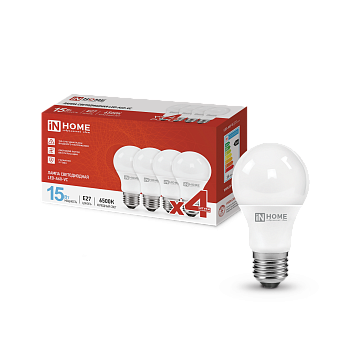 Лампа светодиодная LED-A60-VC 4PACK 15Вт 230В Е27 6500К 1430Лм (4шт./упак) IN HOME в Хабаровске