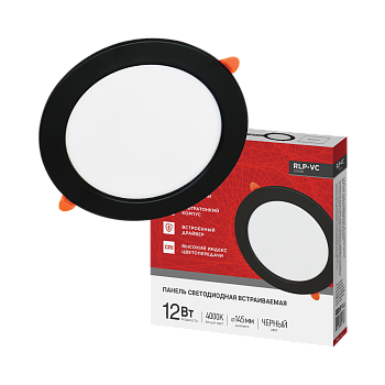 Панель светодиодная встраиваемая круглая RLP-VC 1240BL 12Вт 230В 4000К 960Лм 145мм черная IP40 IN HOME в Хабаровске
