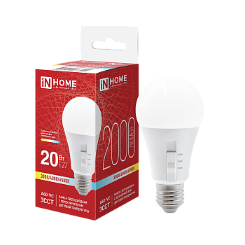 Лампа светодиодная LED-A60-VC 20Вт 230В Е27 2000Лм 3ССТ 3000/4000/6500К с переключателем на лампе IN HOME в Хабаровске