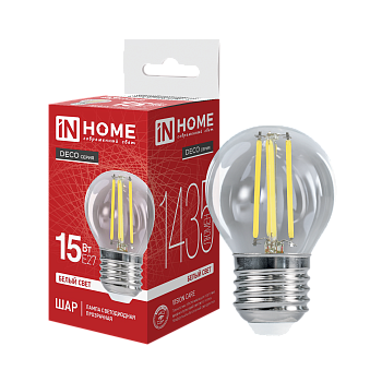Лампа светодиодная LED-ШАР-deco 15Вт 230В Е27 4000К 1435Лм прозрачная IN HOME в Хабаровске