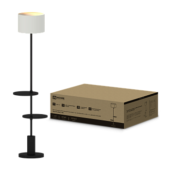 Светильник напольный под лампу ТНО 09-2ПЕ27-WB USB-C две полки, белый абажур, черное основание IN HOME в Хабаровске