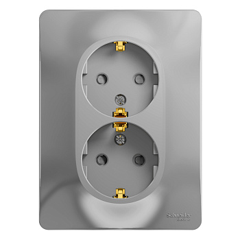 Розетка двойная Glossa SE с заземлением со шторками алюминий в сборе в Хабаровске