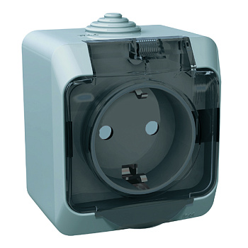 Розетка одинарная ЭТЮД SE накладная со шторками c крышкой с заземлением серая в Хабаровске